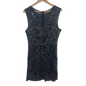 👗 UNKNOWN BRAND | Sheer Black Beaded Mini Dress | Size S/M